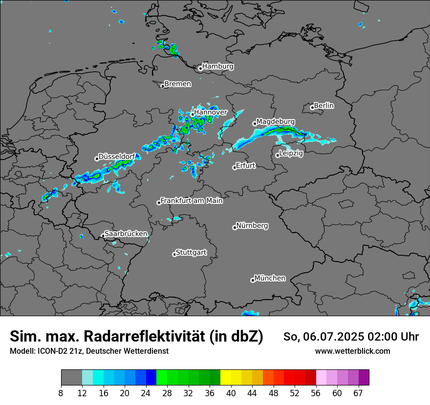 Modellkarten Simuliertes Radarbild in Deutschland