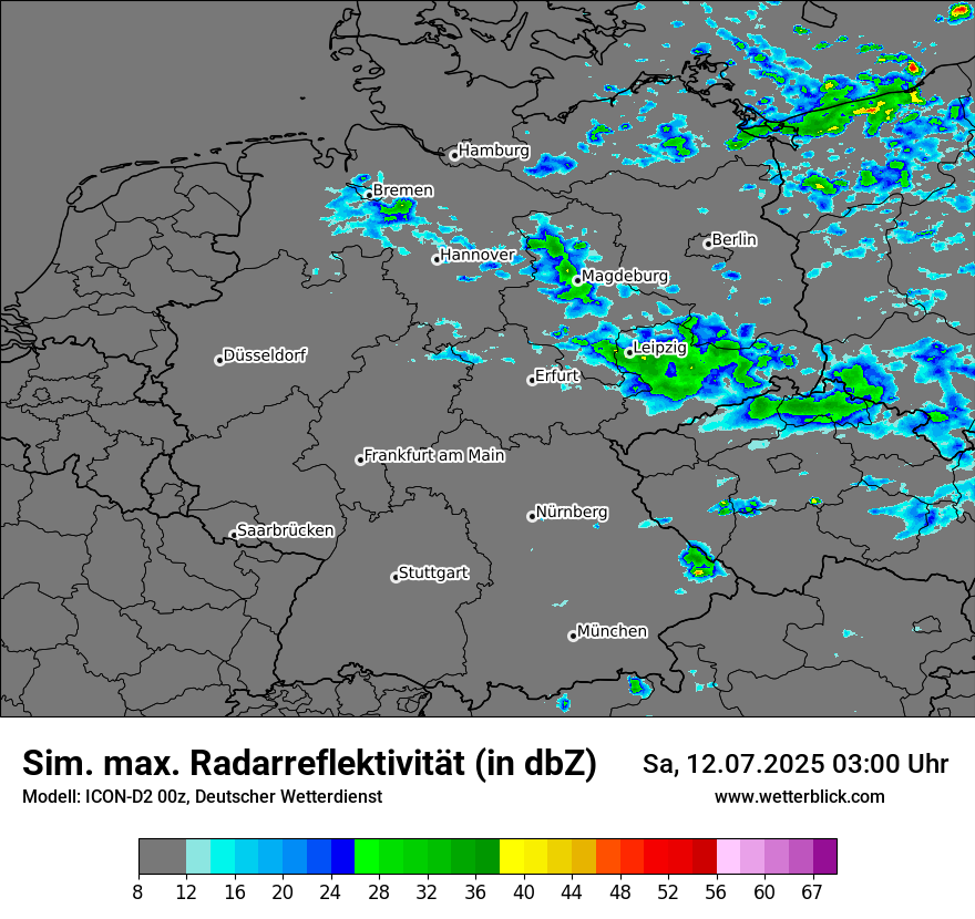 Modellkarten Simuliertes Radarbild in Deutschland
