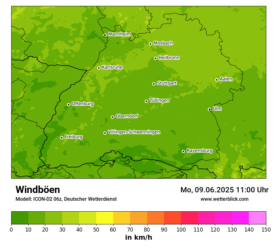 Modellkarten Windgeschwindigkeit