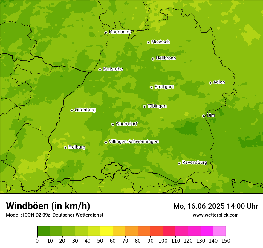 Modellkarten Windgeschwindigkeit