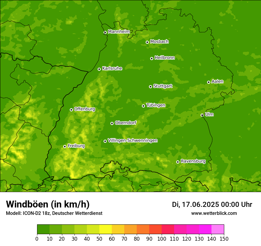 Modellkarten Windgeschwindigkeit