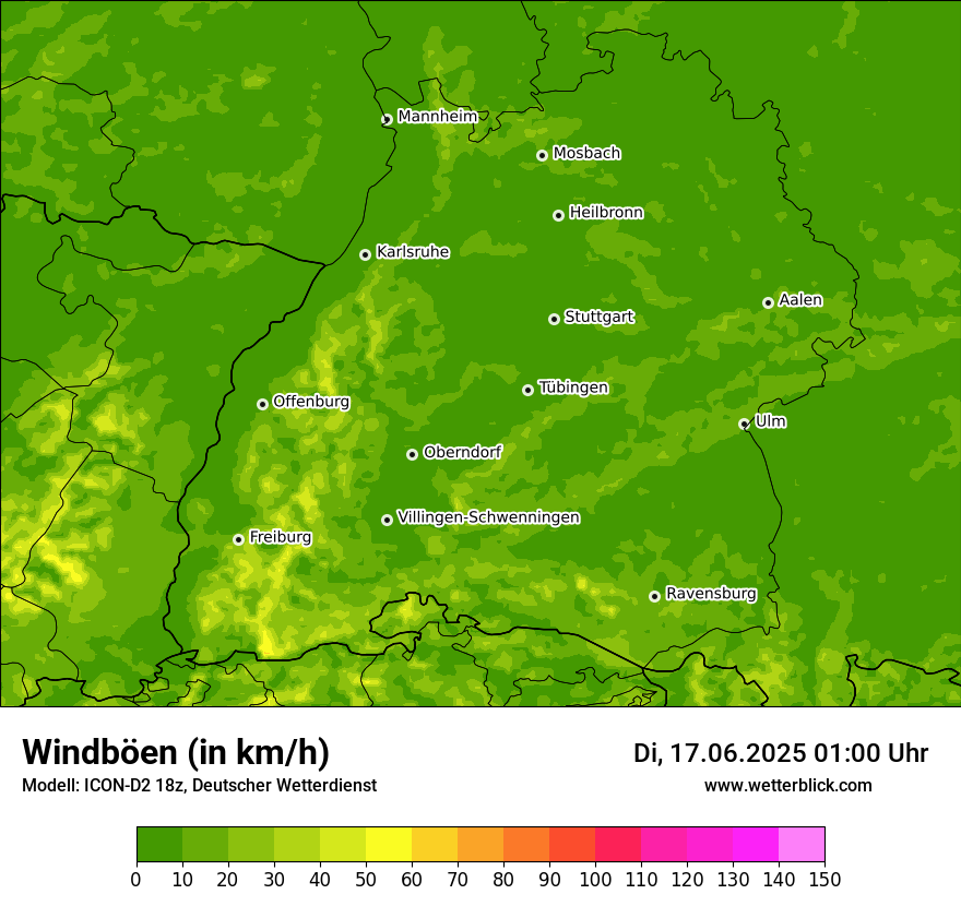 Modellkarten Windgeschwindigkeit