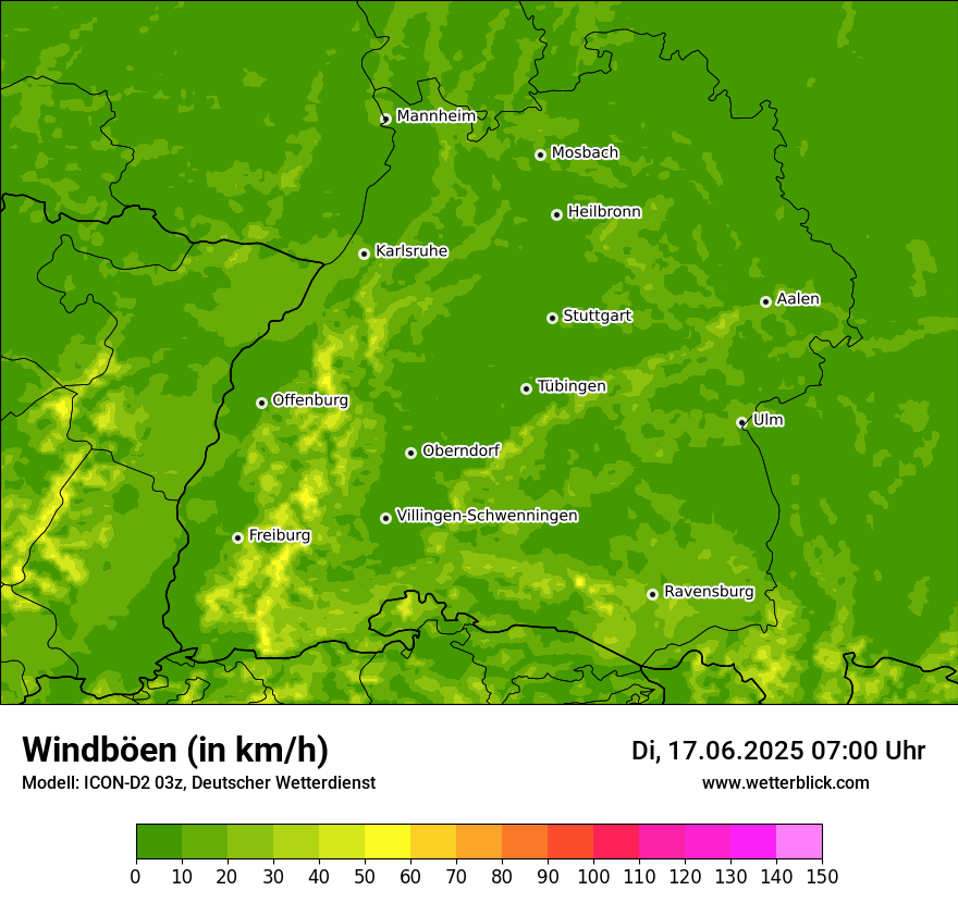 Modellkarten Windgeschwindigkeit