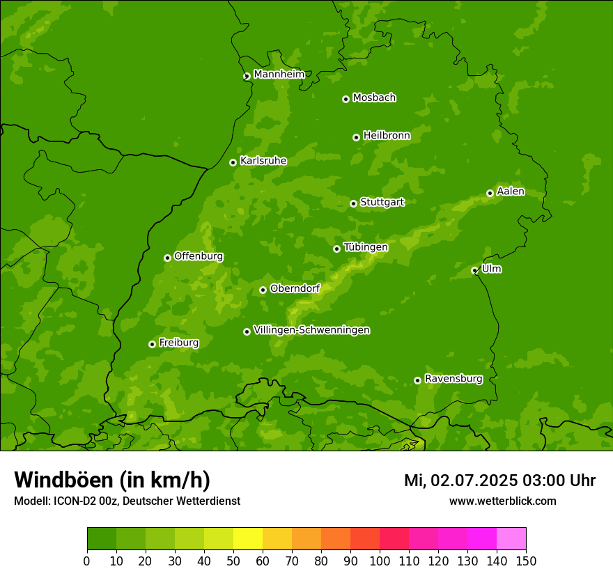 Modellkarten Windgeschwindigkeit