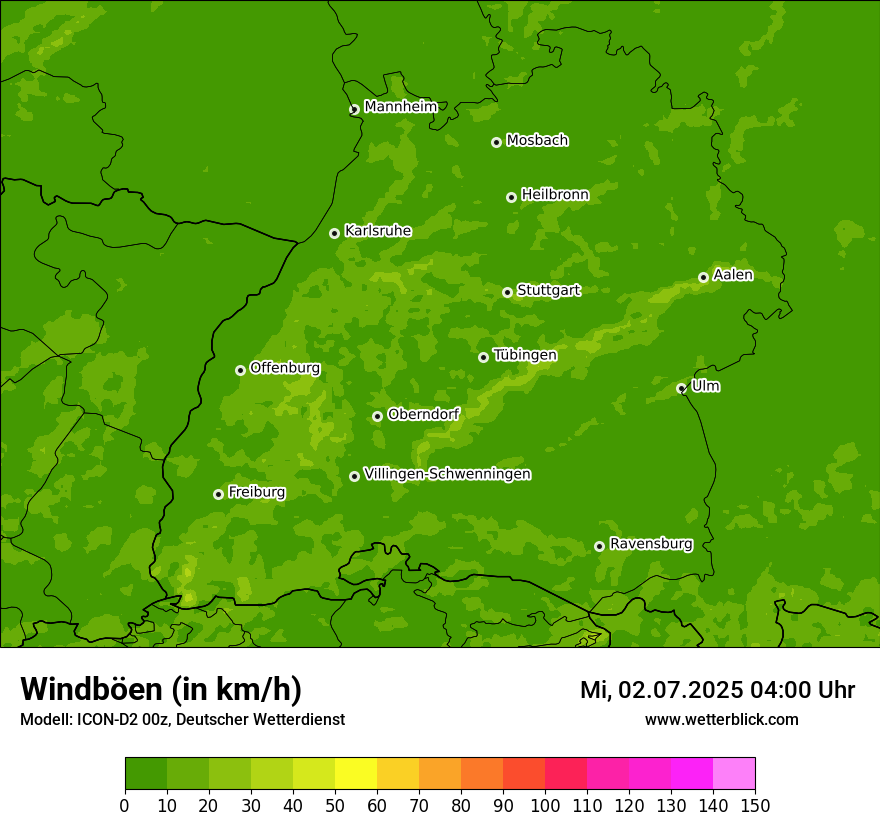 Modellkarten Windgeschwindigkeit