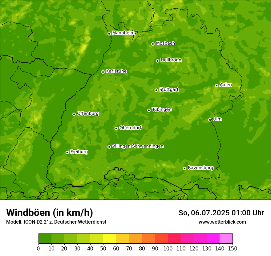 Modellkarten Windgeschwindigkeit