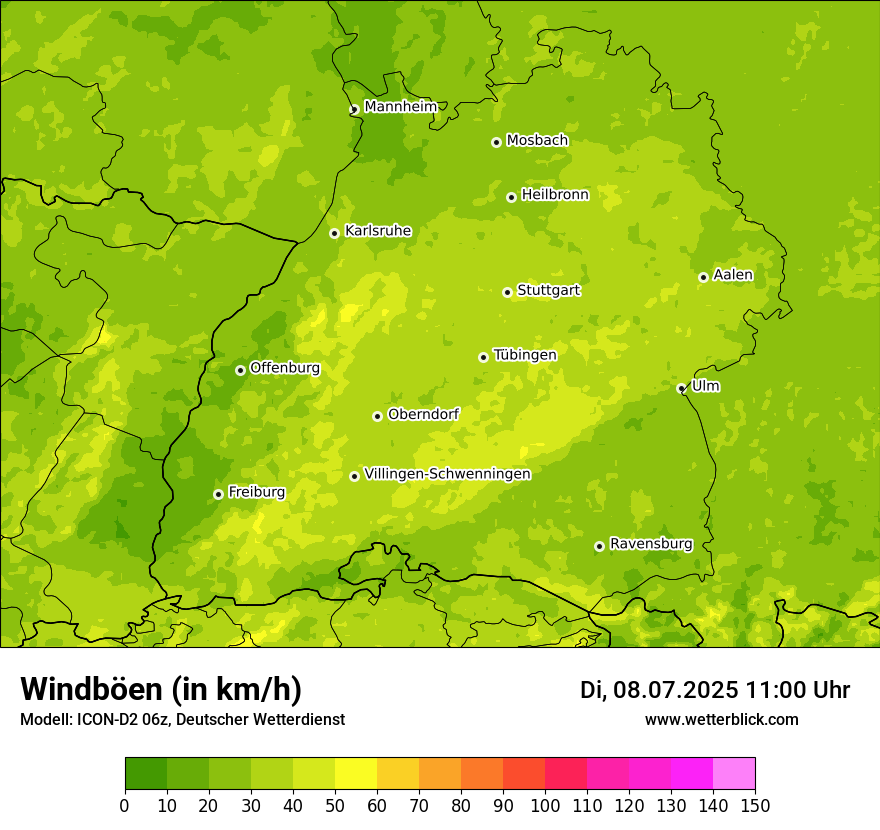 Modellkarten Windgeschwindigkeit
