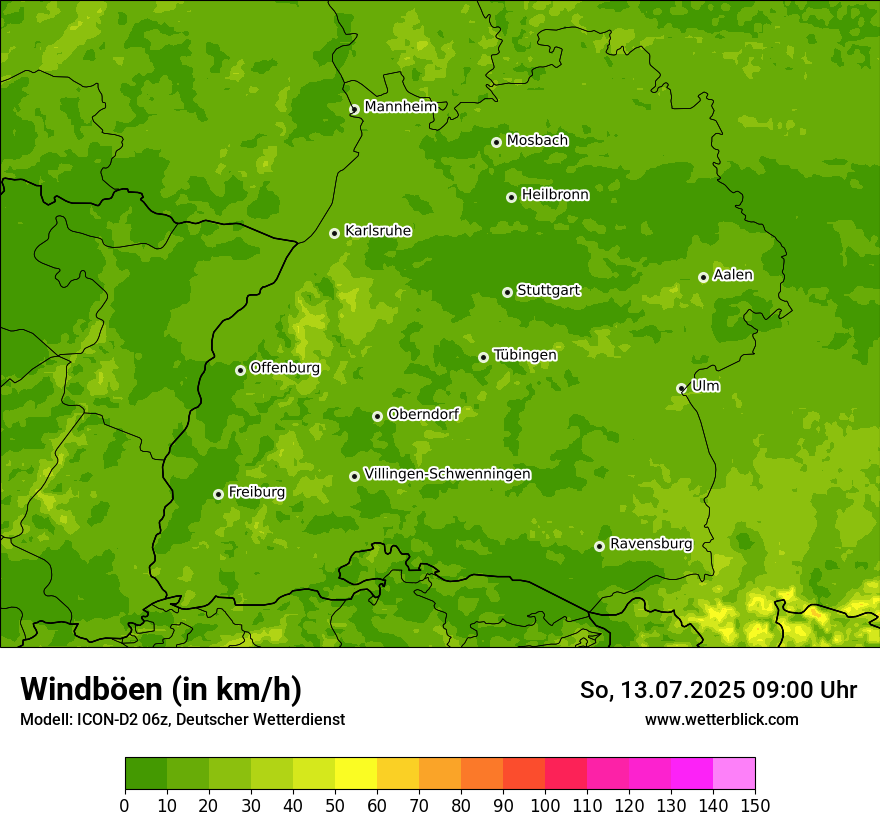 Modellkarten Windgeschwindigkeit