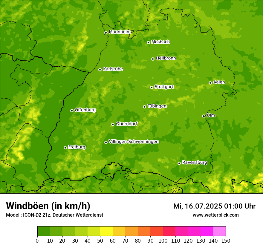 Modellkarten Windgeschwindigkeit