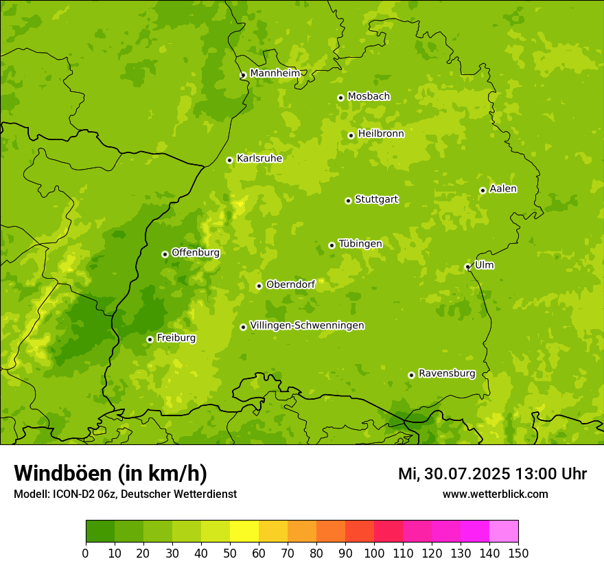 Modellkarten Windgeschwindigkeit
