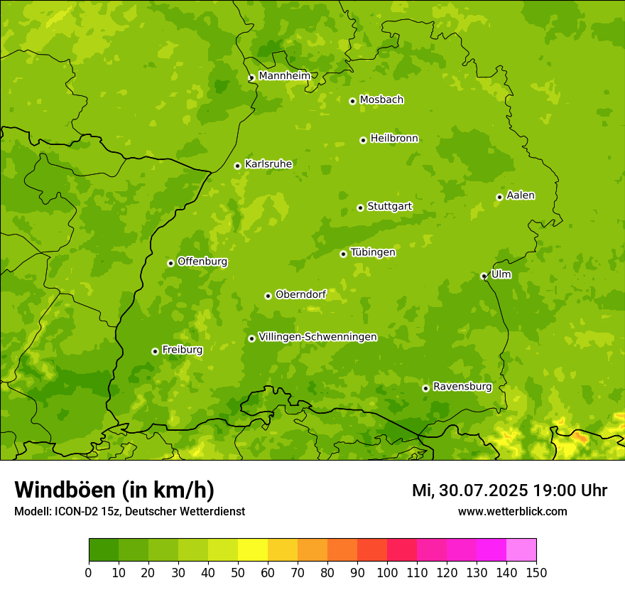 Modellkarten Windgeschwindigkeit