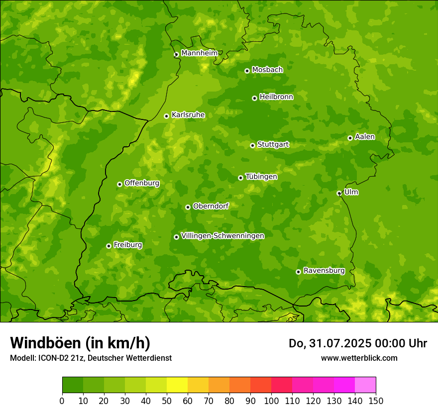 Modellkarten Windgeschwindigkeit