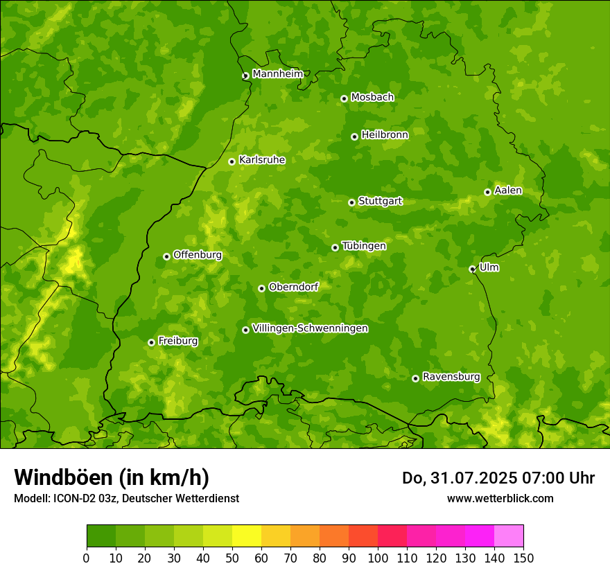 Modellkarten Windgeschwindigkeit