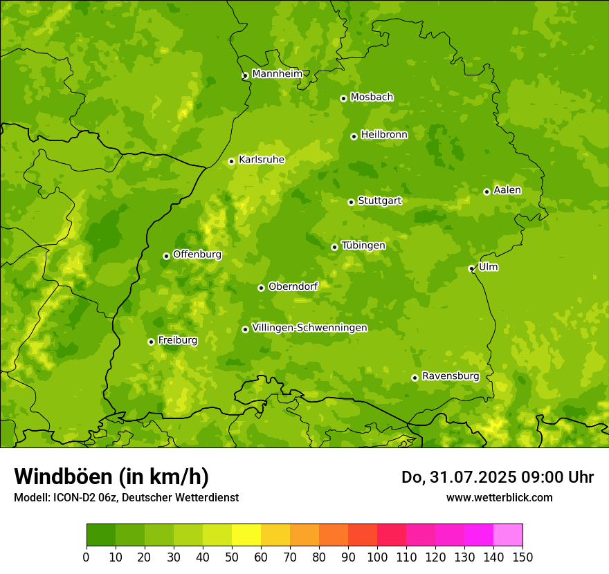 Modellkarten Windgeschwindigkeit