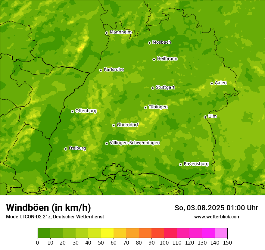 Modellkarten Windgeschwindigkeit