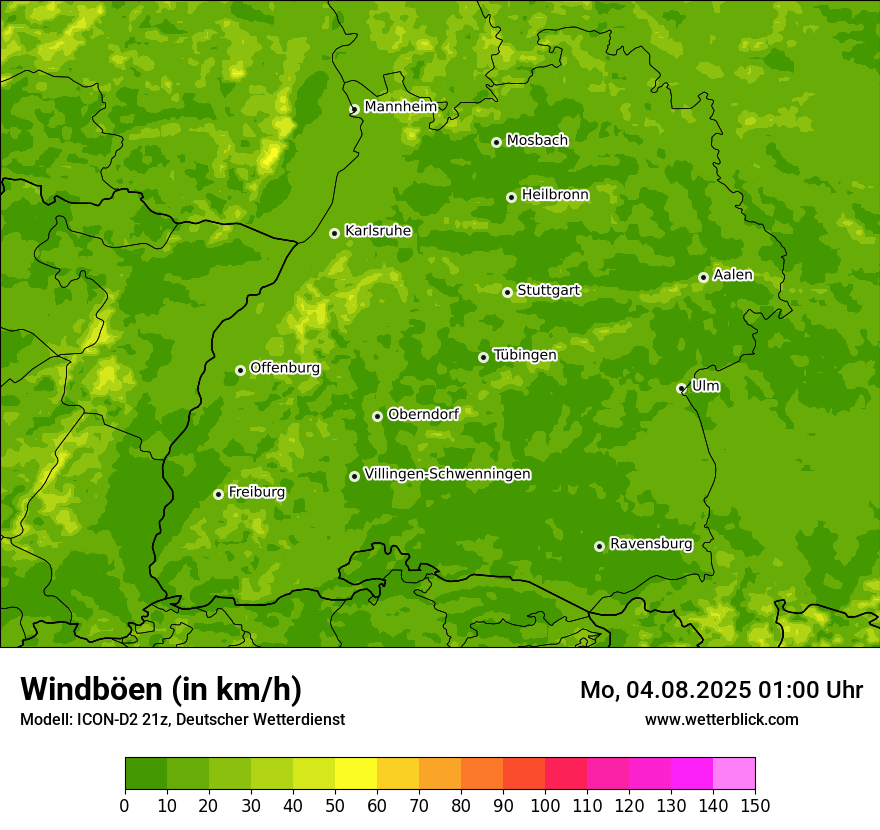 Modellkarten Windgeschwindigkeit