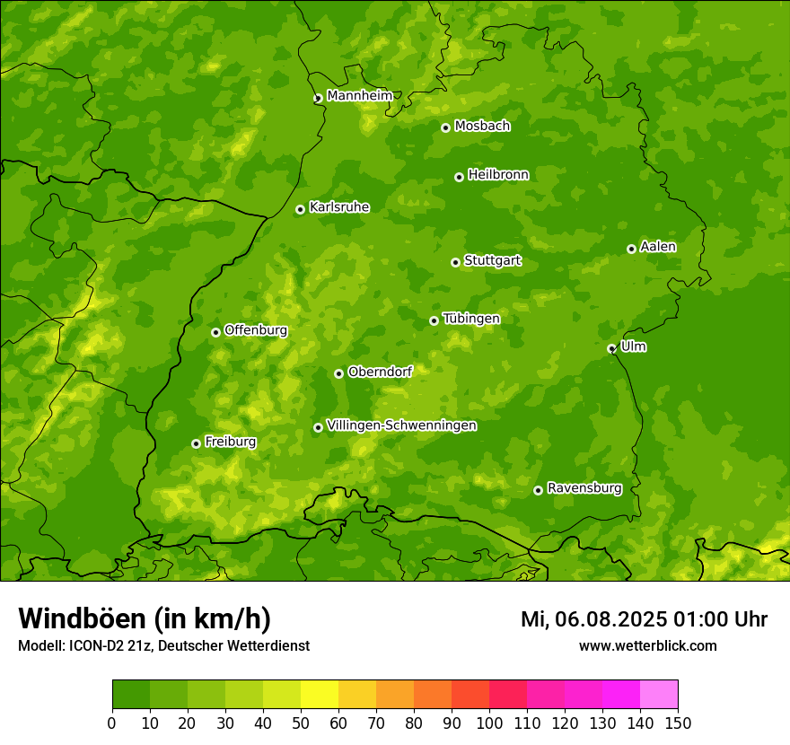Modellkarten Windgeschwindigkeit