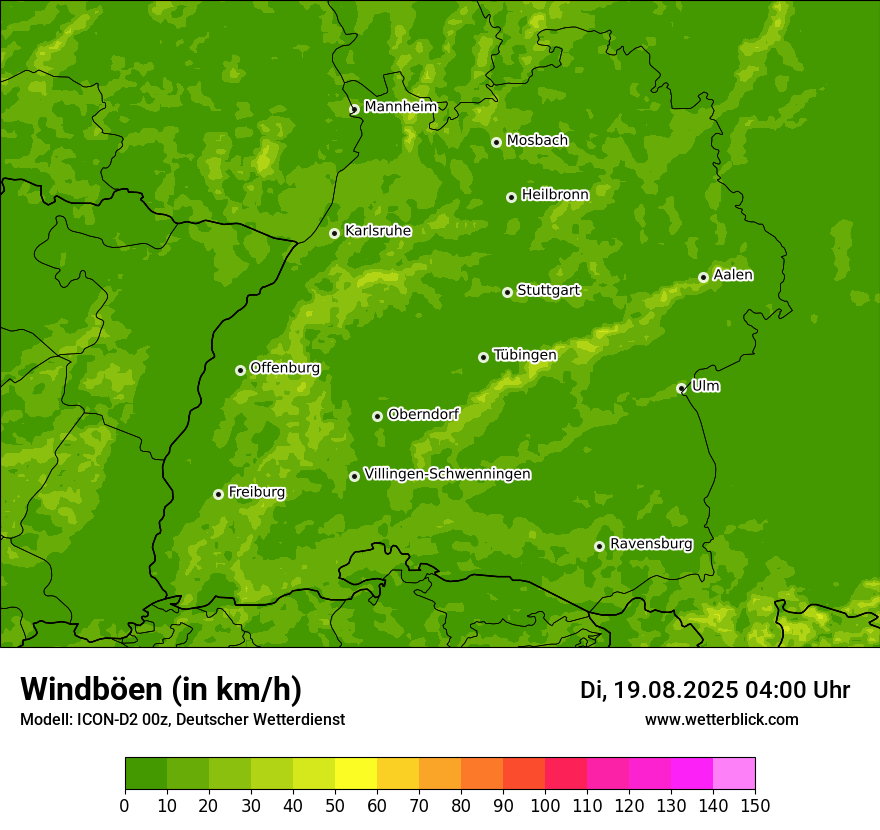 Modellkarten Windgeschwindigkeit