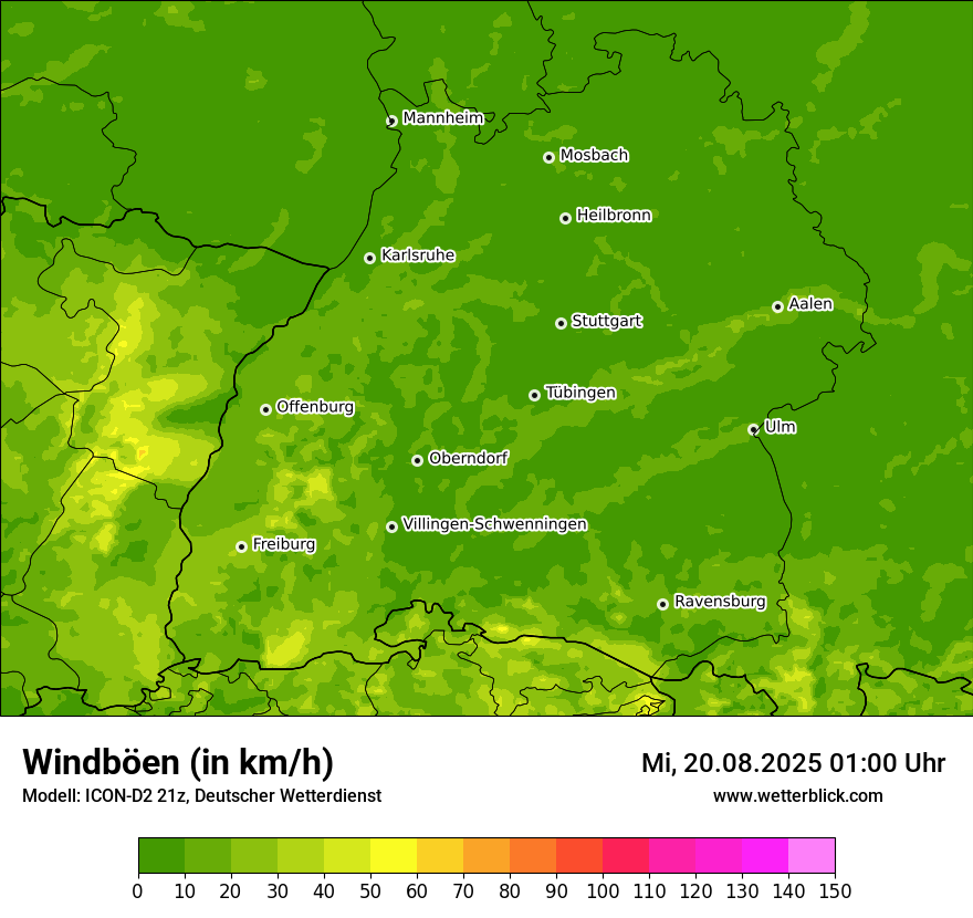 Modellkarten Windgeschwindigkeit