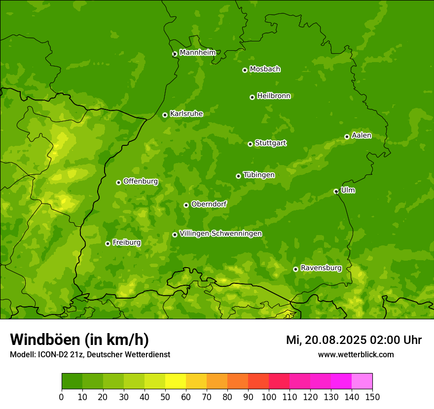 Modellkarten Windgeschwindigkeit