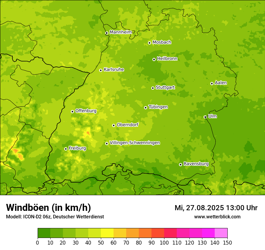 Modellkarten Windgeschwindigkeit