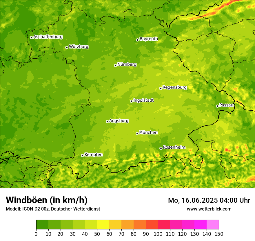 Modellkarten Windgeschwindigkeit