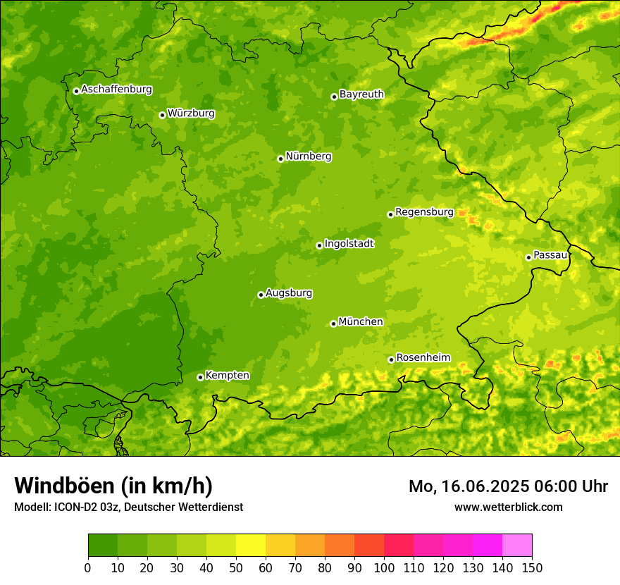 Modellkarten Windgeschwindigkeit