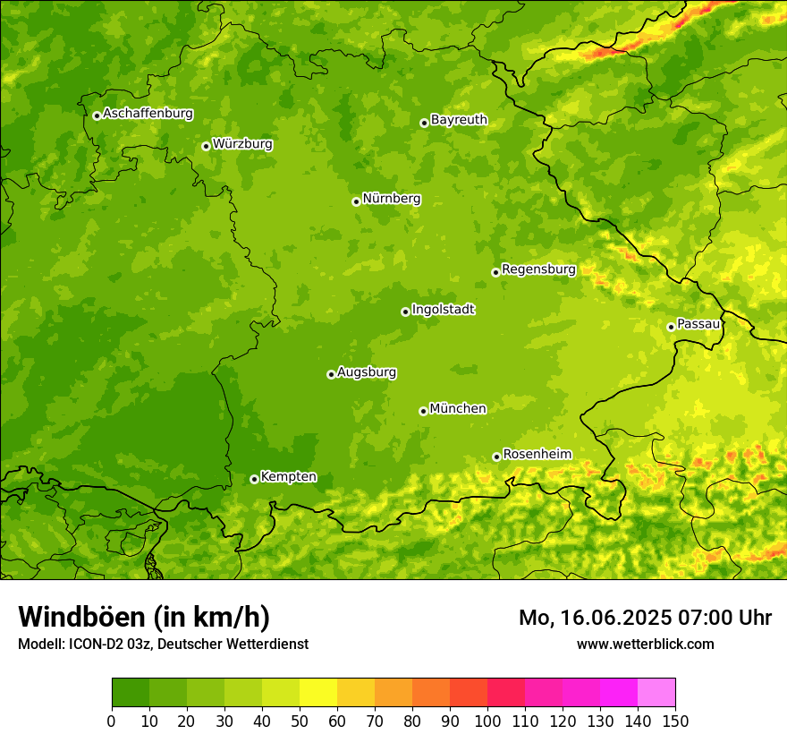 Modellkarten Windgeschwindigkeit