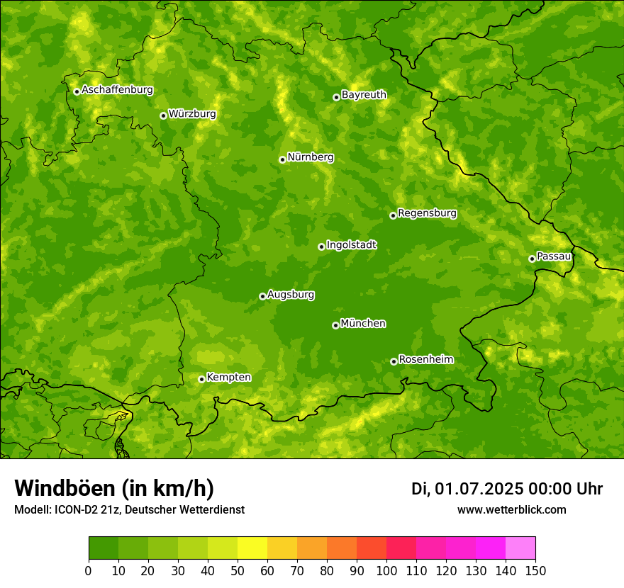 Modellkarten Windgeschwindigkeit