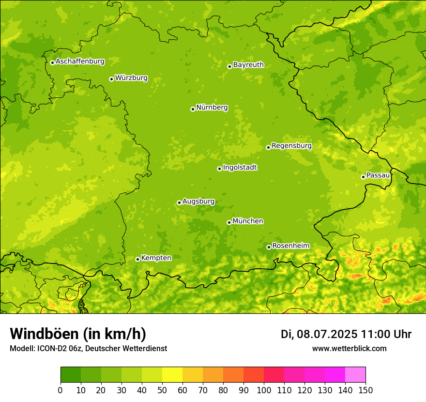 Modellkarten Windgeschwindigkeit