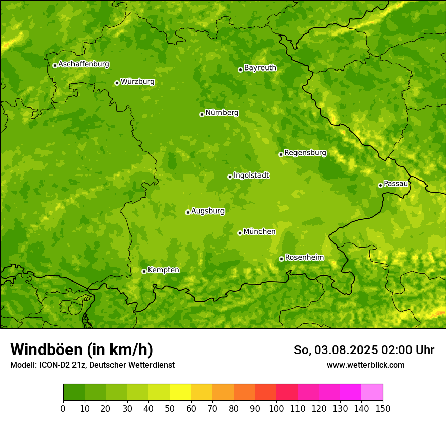 Modellkarten Windgeschwindigkeit