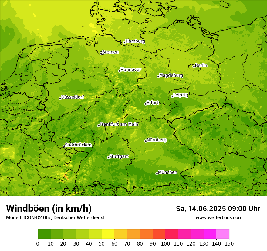 Modellkarten Windgeschwindigkeit in Deutschland