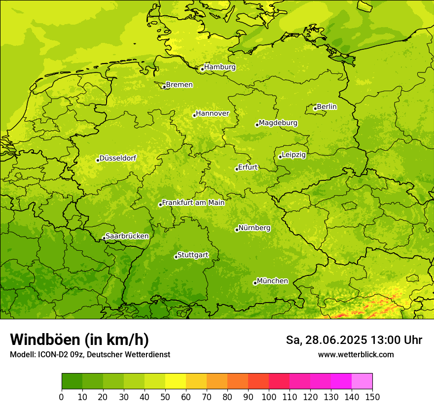 Modellkarten Windgeschwindigkeit in Deutschland