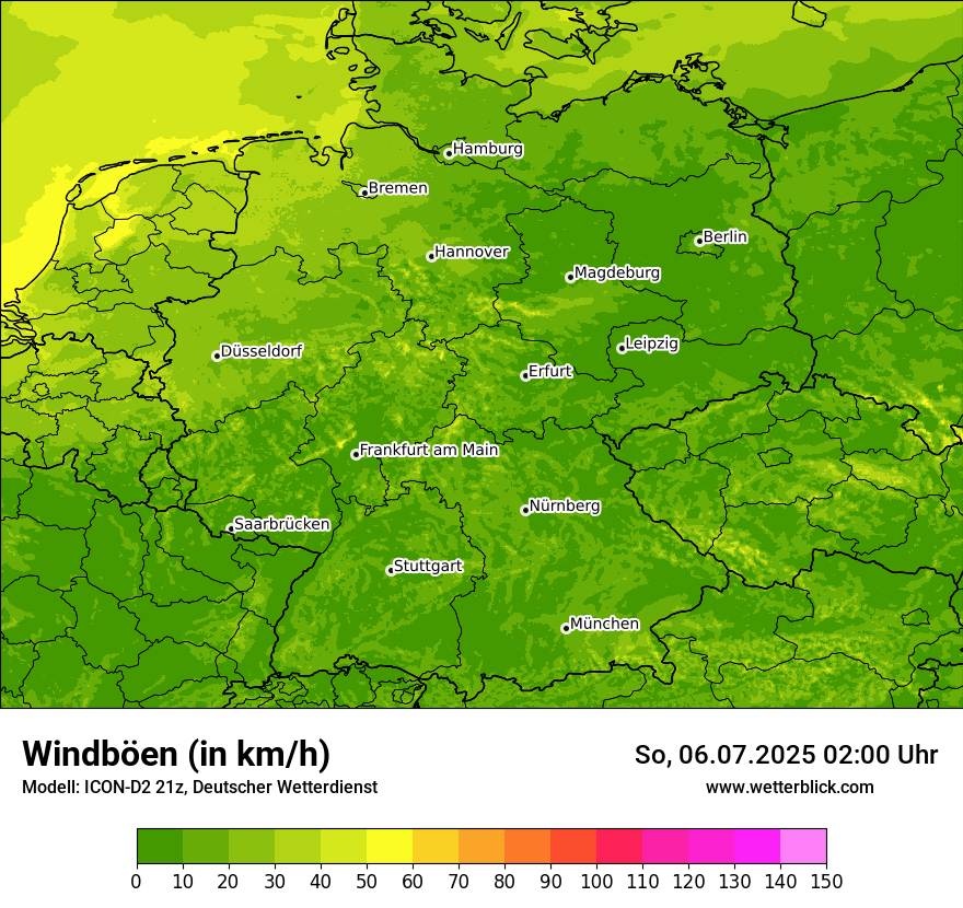 Modellkarten Windgeschwindigkeit in Deutschland