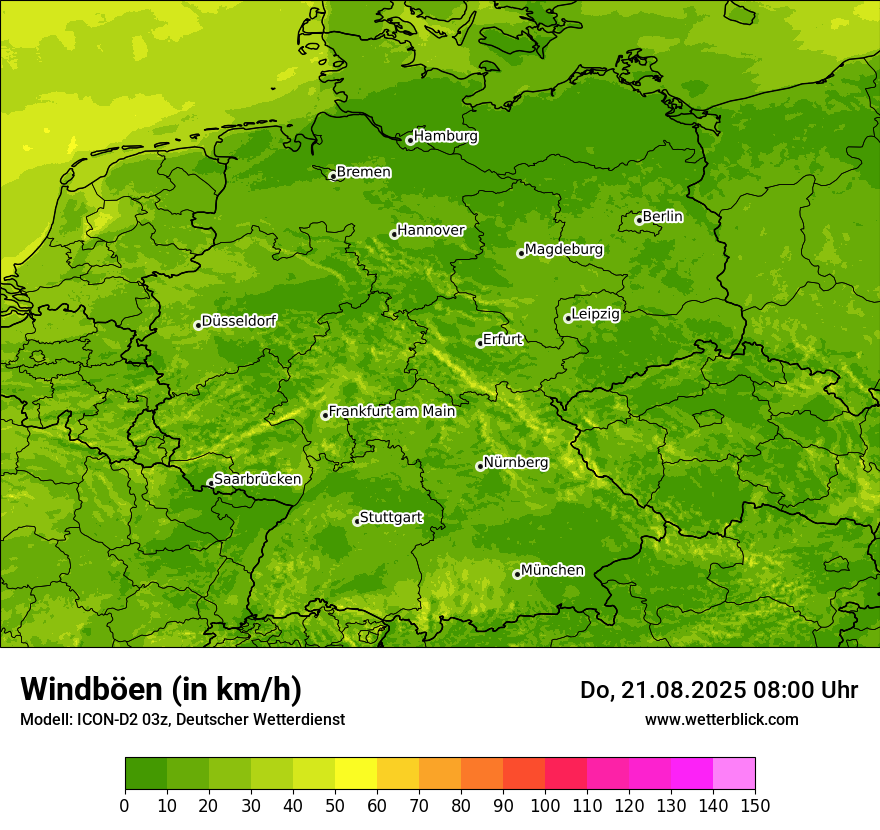 Modellkarten Windgeschwindigkeit in Deutschland