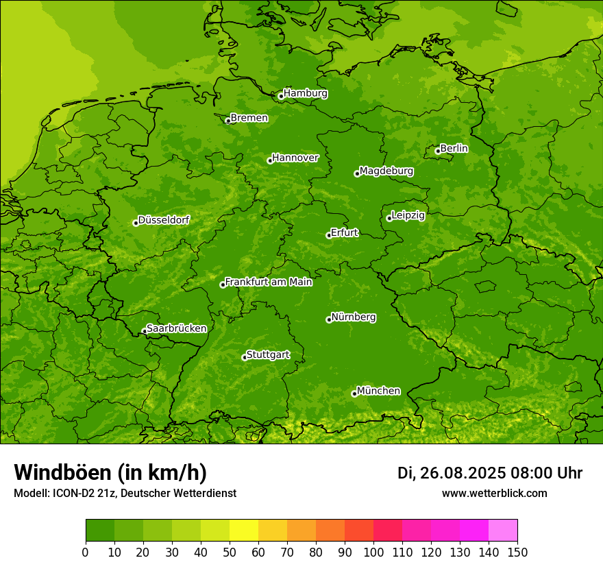 Modellkarten Windgeschwindigkeit in Deutschland