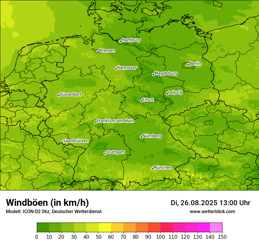 Modellkarten Windgeschwindigkeit in Deutschland