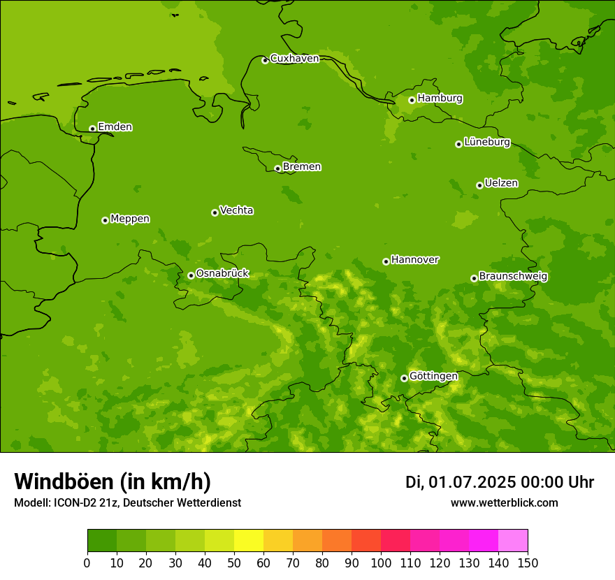Modellkarten Windgeschwindigkeit