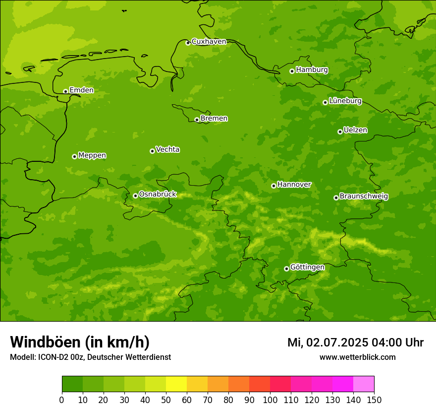 Modellkarten Windgeschwindigkeit