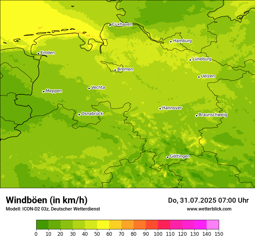 Modellkarten Windgeschwindigkeit