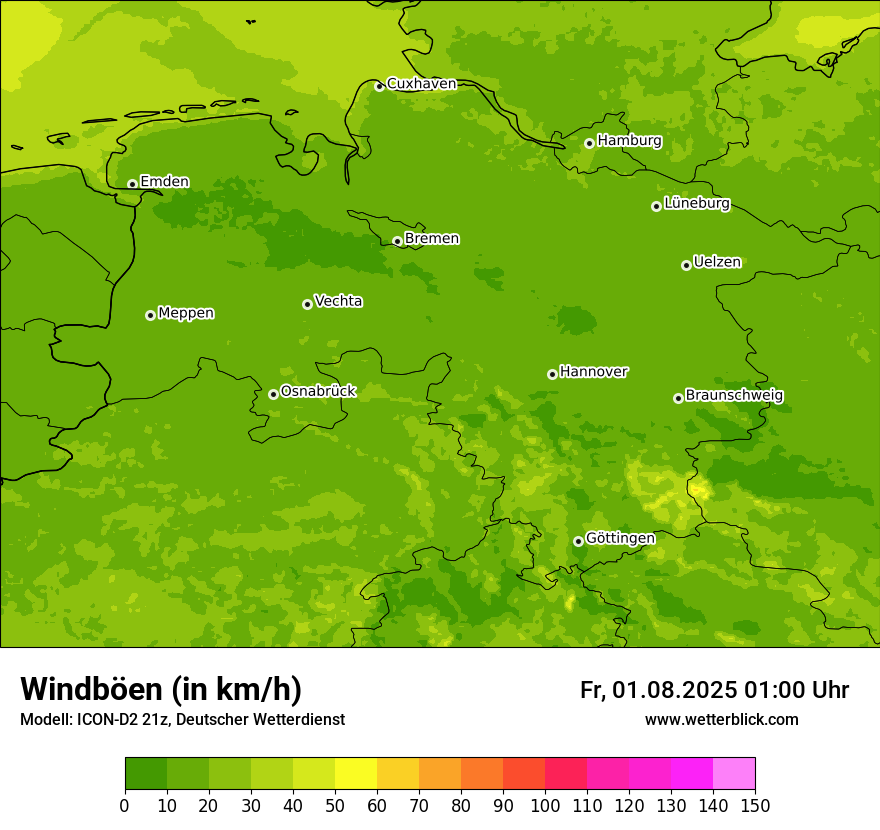 Modellkarten Windgeschwindigkeit