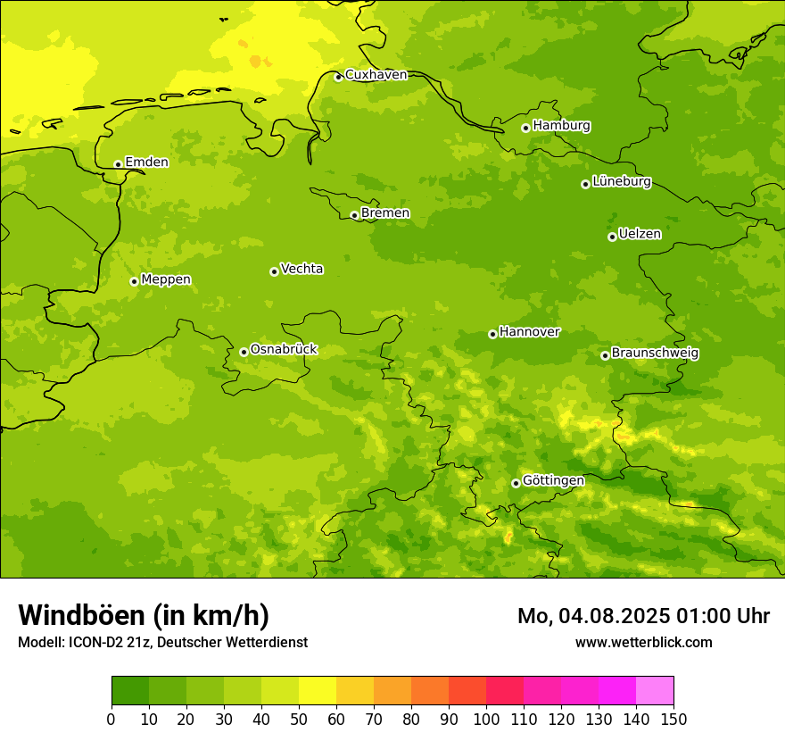 Modellkarten Windgeschwindigkeit