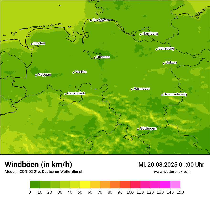 Modellkarten Windgeschwindigkeit