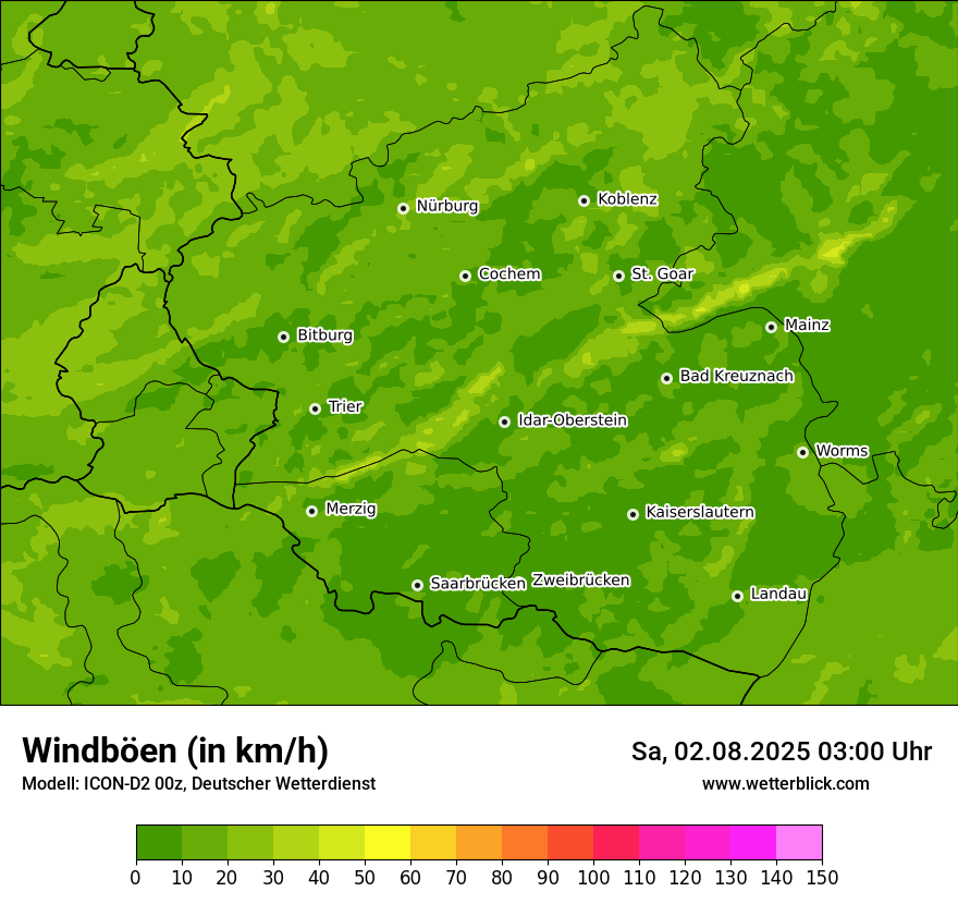 Modellkarten Windgeschwindigkeit