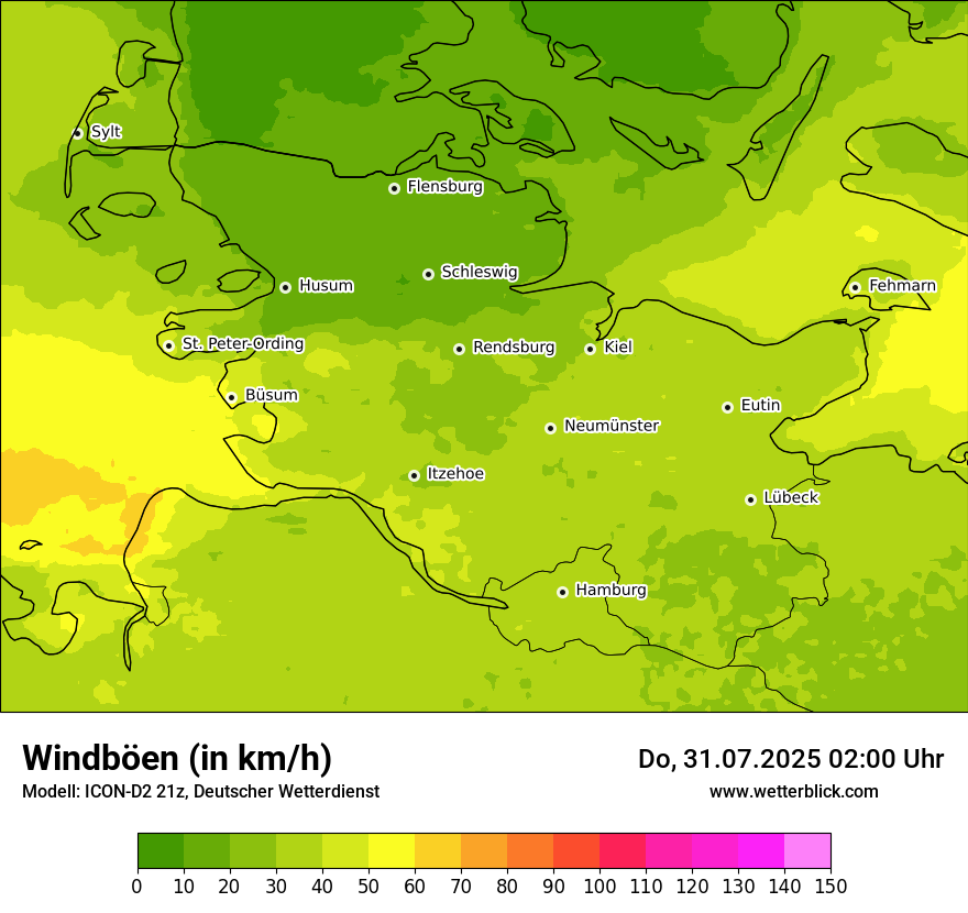 Modellkarten Windgeschwindigkeit