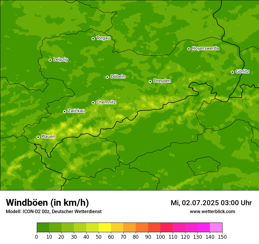 Modellkarten Windgeschwindigkeit