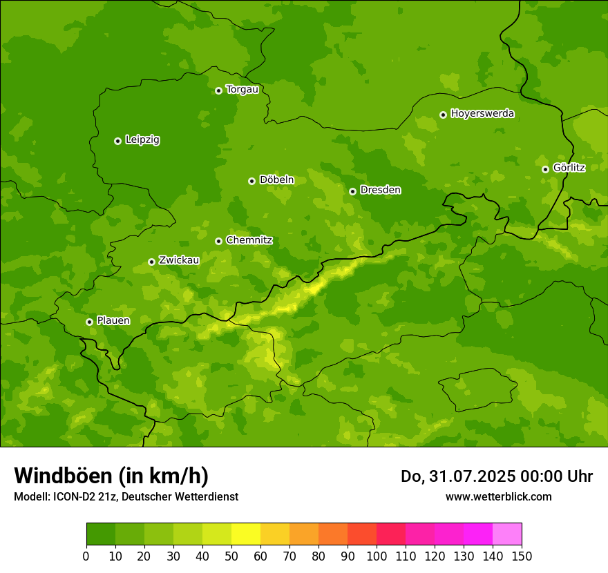 Modellkarten Windgeschwindigkeit