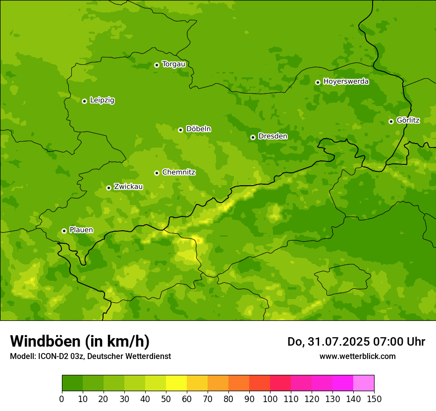 Modellkarten Windgeschwindigkeit